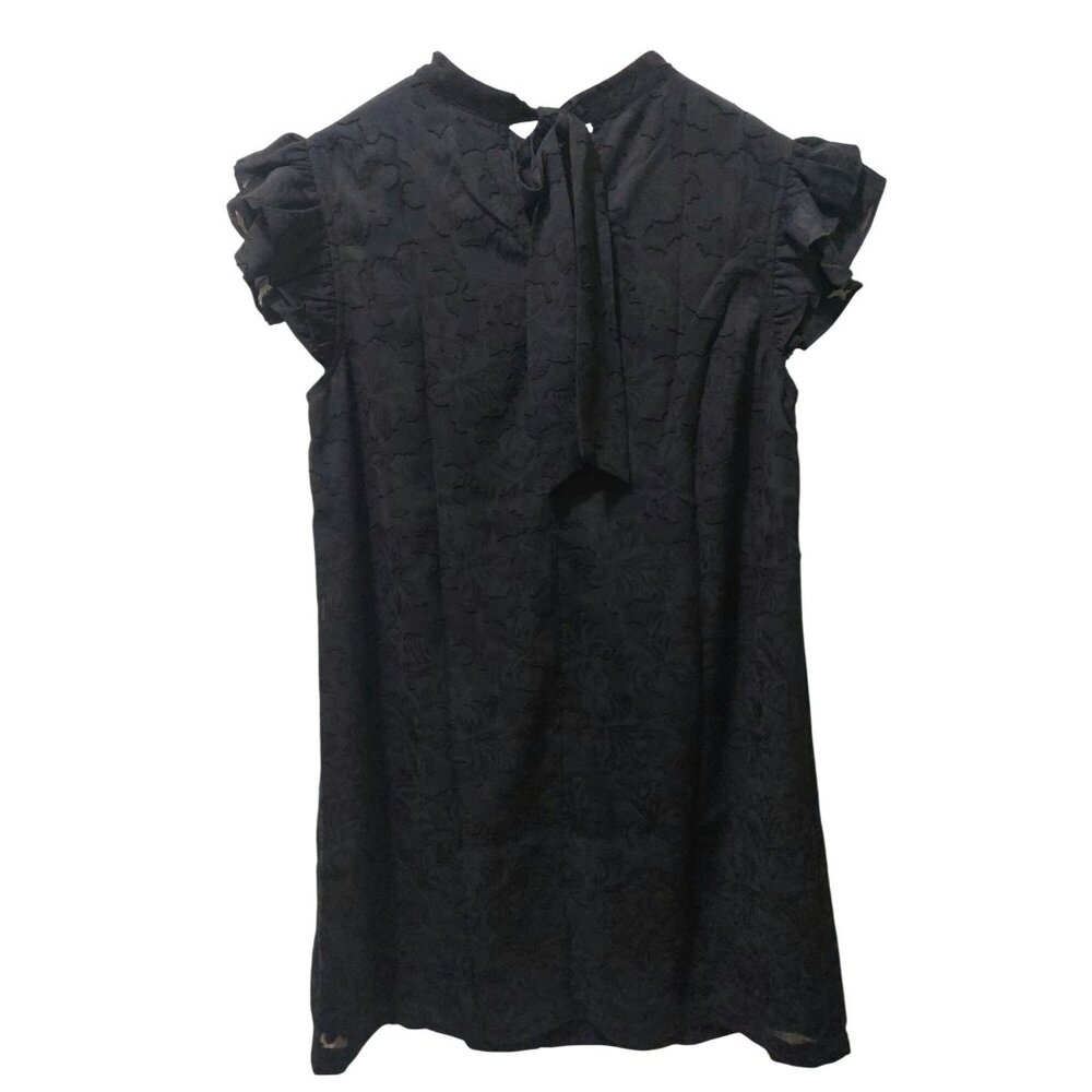 NWT Voy Black Floral Textured Sleeveless Dress W/ Ruffle Sleeves~Lined~SMALL - Picture 2 of 10